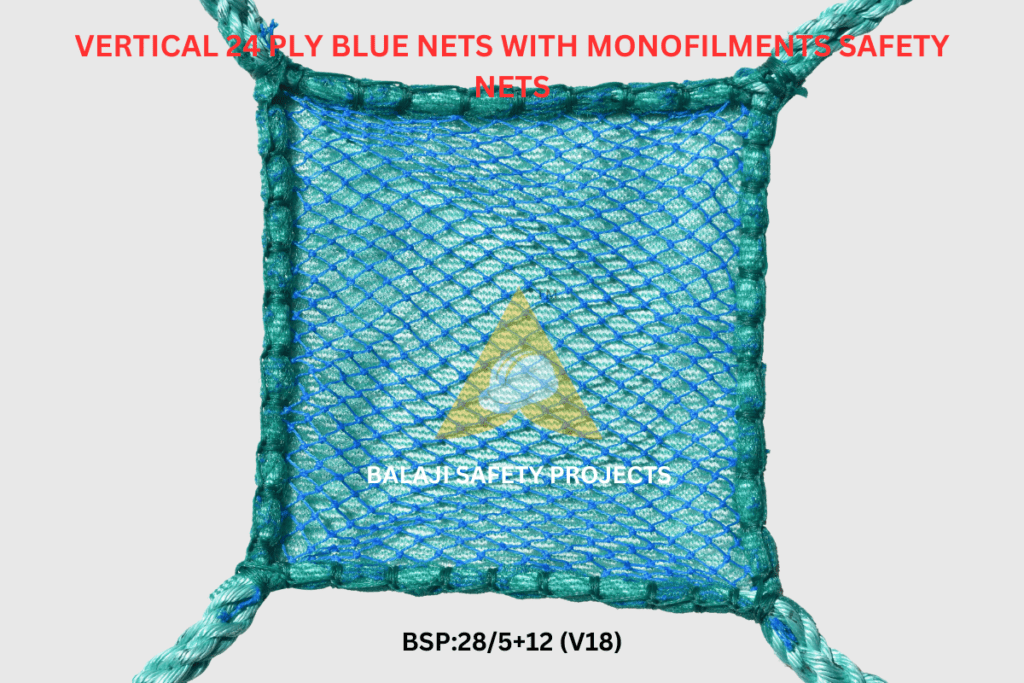 Industrial Vertical Safety Nets Manufacturer Vertical 24 Ply Blue Nets with Monofilments Safety Nets